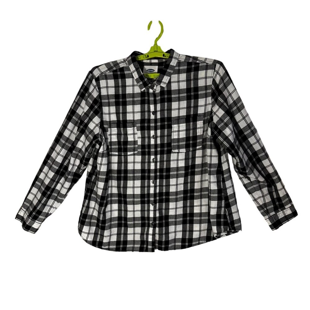 Old Navy Women's XXL Black & White IT Plaid Flannel Shirt 100% Cotton